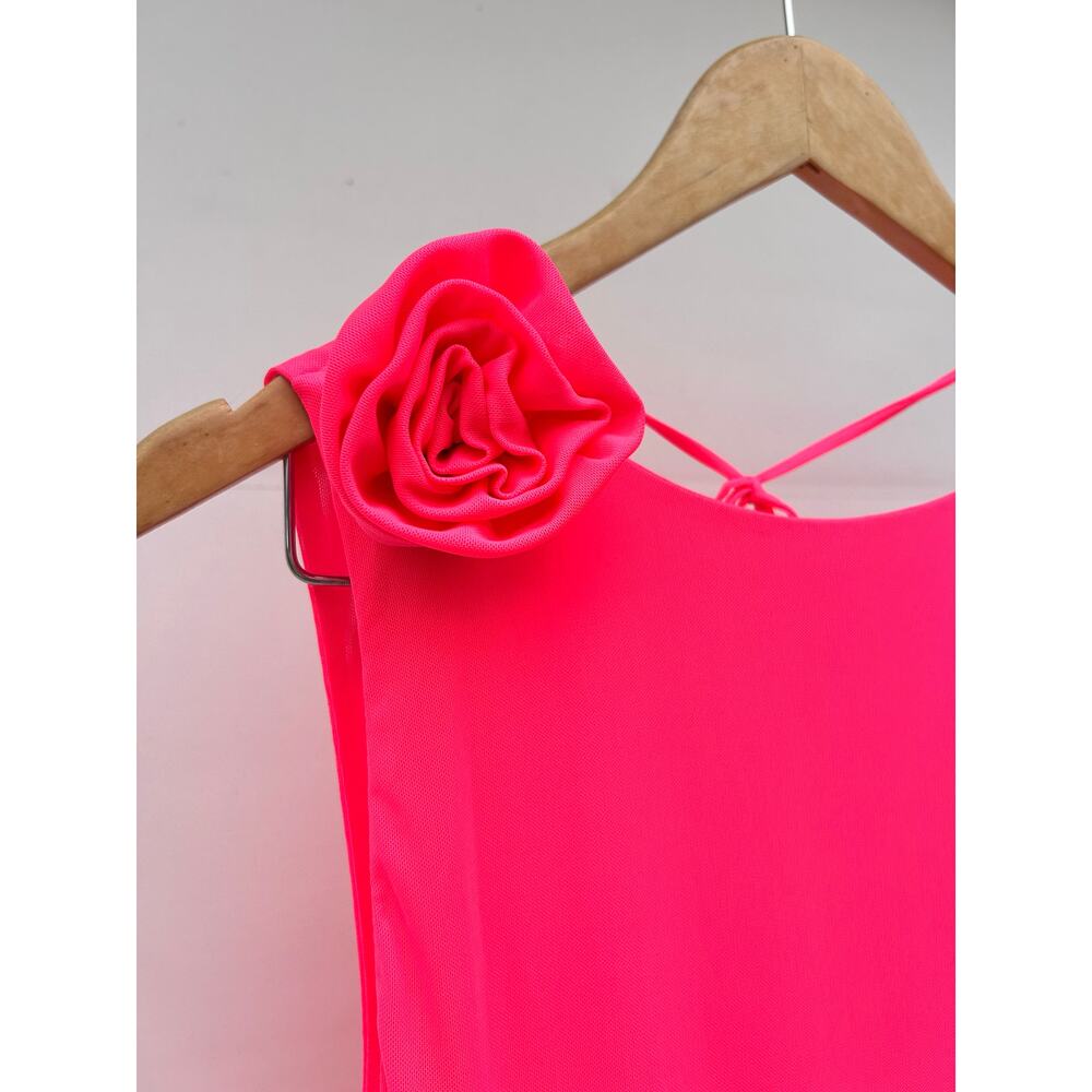 AFRM Airess Hot Pink Ruffle Backless Maxi Y2K Neon Maxi Large Long Vacation - Picture 6 of 10